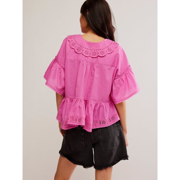 Free People Fuchsia Ruffle Blouse - Picture 3 of 9